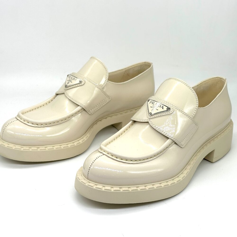 PRADA Triangle Logo Patent Leather Platform Loafers Drivers Flat Shoes - Picture 10 of 16